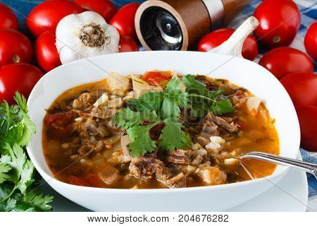 Hot Georgian Cuisine Soup Kharcho With Lamb