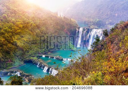 Jiulong waterfall in Luoping China. Beautiful waterfall.
