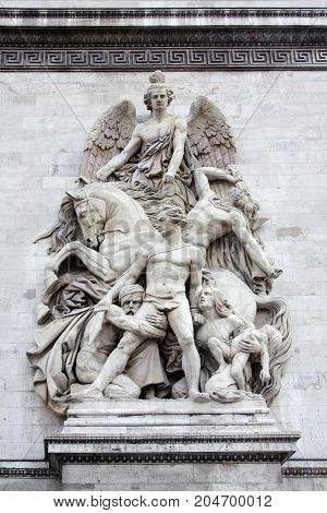 Sculpture on the Arch of Triumph, Paris - La Resistance de 1814, by Antoine Etex commemorates the French resistance to the Allied armies during the War of the Sixth Coalition.