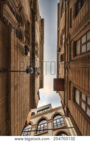 Empty Street In Old City Of Baku, Azerbaijan. Old City Baku. İnner City Buildings.