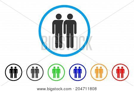 Gay Couple rounded icon. Style is a flat gay couple gray symbol inside light blue circle with black, gray, green, blue, red, orange color versions. Vector designed for web and software interfaces.