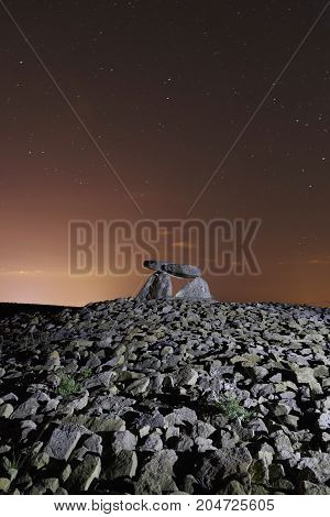 Dolmen Named Chabola De La Hechicera, In Elvillar, Alava, Spain.
