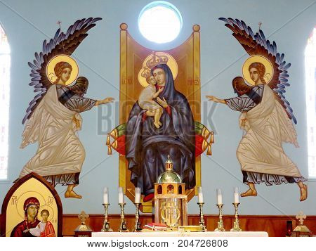 Thornhill, Canada - September 16, 2017: Interior of Ukrainian Catholic Church of Saint Volodymyr.