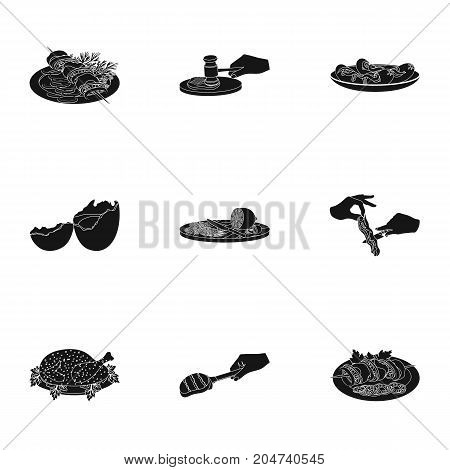 Fried chicken, cooking chop, slicing vegetables, shish kebab and other elements of cooking. Food and Cooking set collection icons in black style vector symbol stock illustration .