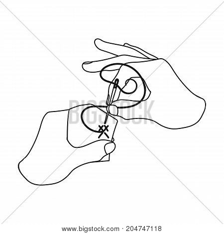 Needle with thread for manual sewing. Sewing and equipment single icon in outline style vector symbol stock illustration .