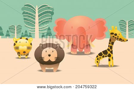 vector of character design of animals in cartoon style