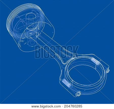 Sketch of piston. Vector rendering of 3d. Wire-frame style. The layers of visible and invisible lines are separated