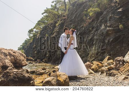 Romantic dating. Young loving couple embracing on nature.