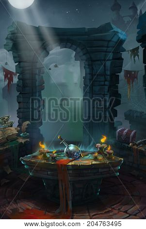 3d illustration Medieval, The Priory or Castle. Video Game's Digital CG Artwork, Colorful Concept Illustration, Realistic Cartoon Style Background