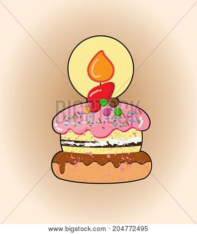 Cartoon cake.Candy cake with birthday candle.illustration design.