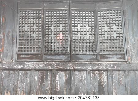 The old window in the chinese templeMade of the wood. At the Wudang Mountain 2017 SEP 09Hubei China