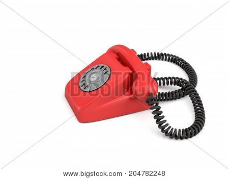 3d rendering of an old-fashioned rotary phone isolated on white background. Emergency number. Red phone. Secure line.