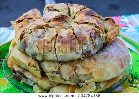 Crimean Tatar Dish - Baked Pie With Meat Sary Burma