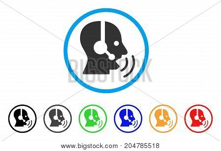 Operator Speech Sound Waves rounded icon. Style is a flat operator speech sound waves gray symbol inside light blue circle with black, gray, green, blue, red, orange color versions.