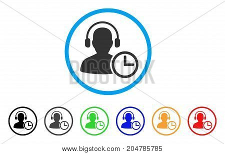 Operator Time rounded icon. Style is a flat operator time gray symbol inside light blue circle with black, gray, green, blue, red, orange variants. Vector designed for web and software interfaces.