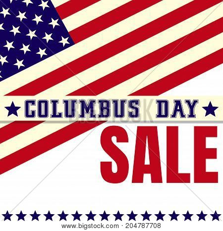 columbus day sale poster with flag on white background