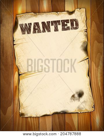 wanted poster empty on wooden background raster illustration