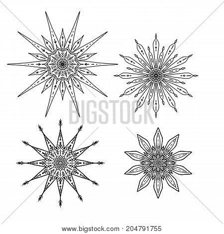 Set of stars in decorative style. Stock line vector illustration. Outline hand drawing coloring page for adult coloring book