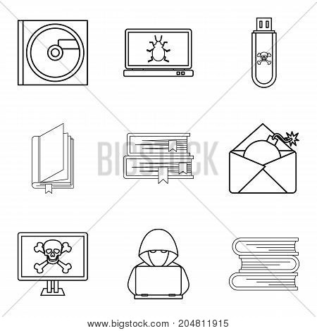 Memory device icons set. Outline set of 9 memory device vector icons for web isolated on white background