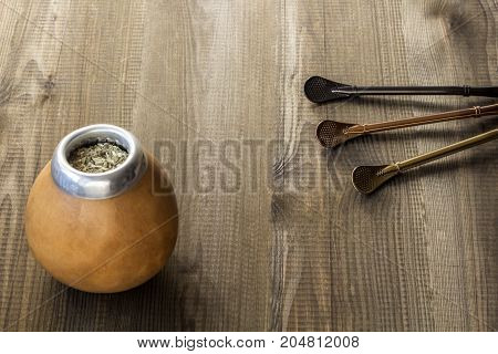 yerba mate with accesories. yerba mate concept photo