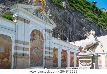 Austria Salzburg the Pferde Schwahme equestrian fountain with