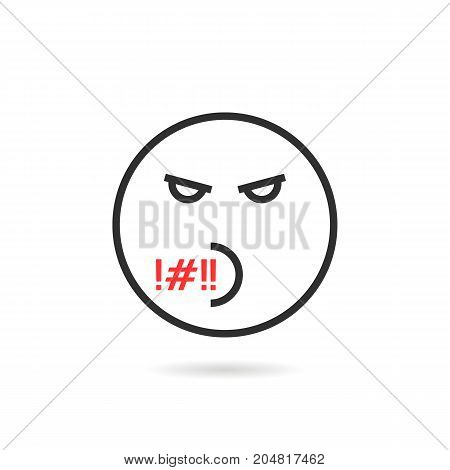 rude thin line emoji icon with shadow. concept of hate, rage, wicked, mad, pressure, furious, sense, grumpy, depression. flat style trend modern logotype design vector illustration on white background