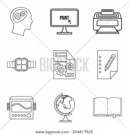 Printer icons set. Outline set of 9 printer vector icons for web isolated on white background