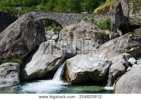 The Roman Bridge Of Fontana On Maggia Valley