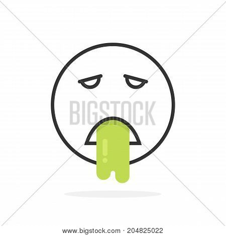 black thin line vomits emoji icon. concept of nauseous, facial avatar, stomach, medical care, unwell, vertigo, ache. flat style trend modern logotype design vector illustration on white background