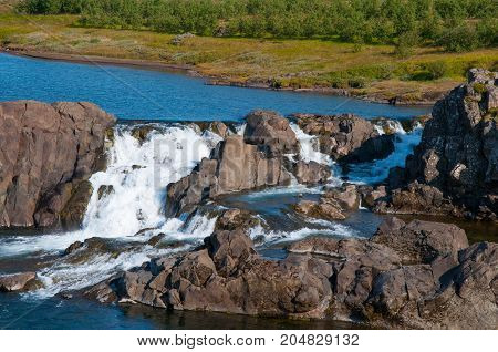 Waterfall Glanni In Nordura River In Borgarfjordur In Iceland