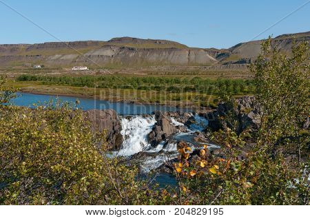 Waterfall Glanni In Nordura River In Borgarfjordur In Iceland