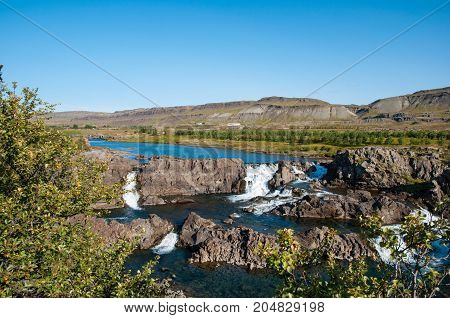 Waterfall Glanni In Nordura River In Borgarfjordur In Iceland