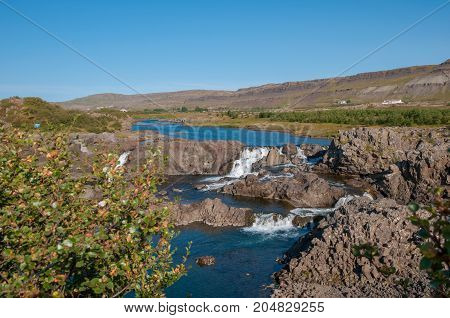 Waterfall Glanni In Nordura River In Borgarfjordur In Iceland