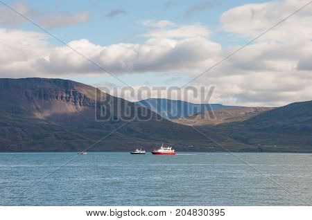 Whale Watching Boats In Eyjafjordur Iceland
