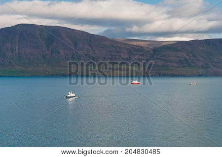 Whale Watching Boats In Eyjafjordur Iceland