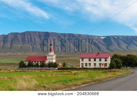 Church and Farm of Grund in Eyjafjordur Iceland