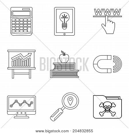 Online library icons set. Outline set of 9 online library vector icons for web isolated on white background