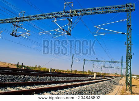 Train rail way in middle of spain