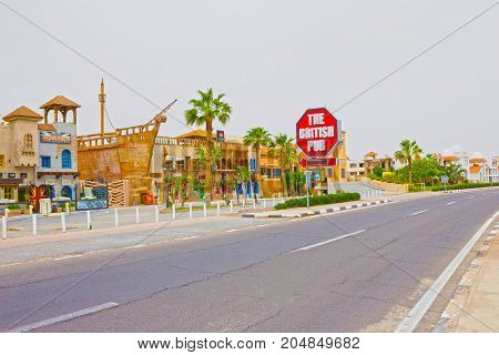 Sharm el Sheikh -April 12, 2017: The British pub outside front without people at Sharm el Sheikh -April 12, 2017