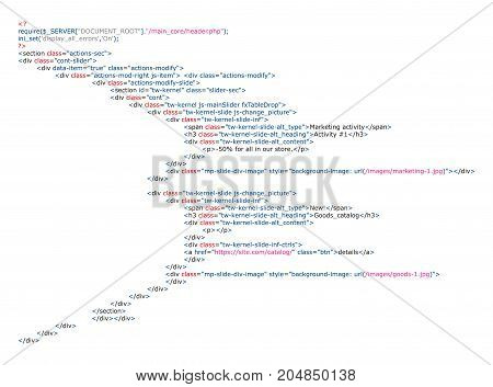 Abstract background with program code. Programming and coding technology background. Program listing. Vector illustration.