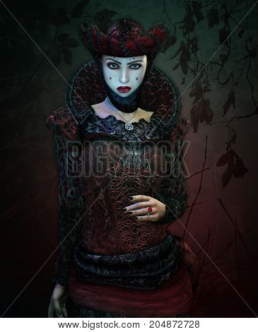 3d computer graphics of a lady in Gothic style clothing