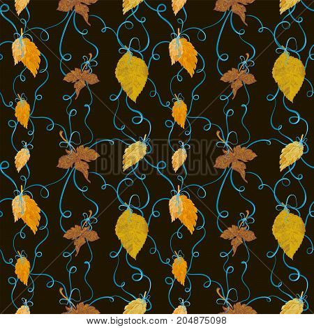 Autumn Foliage Tied With Bows Seamless Backround