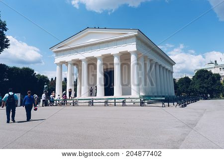July 2017, Austria, Vienna: Theseus Temple In Park Volksgarten With Tourists People