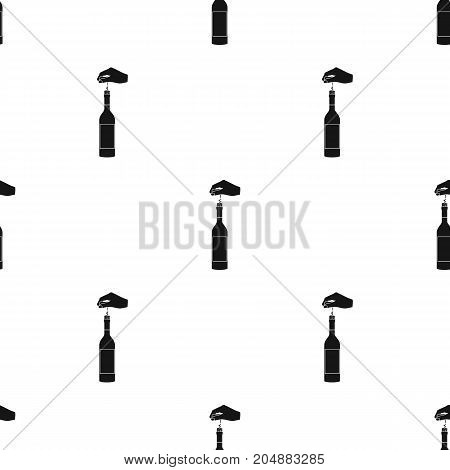 Opening the bottle with a corkscrew. Manipulation with a corkscrew single icon in black style vector symbol stock illustration .