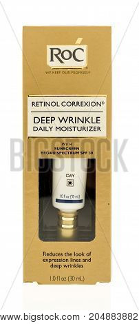 Winneconne WI - 19 September 2017: A package of Roc deep wrinkle daily moisturizer on an isolated background.
