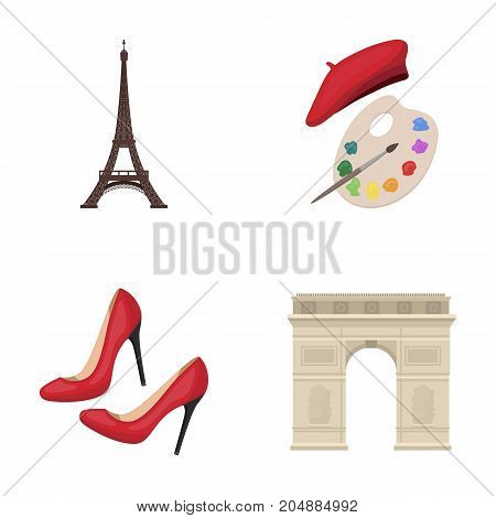 Eiffel tower, brush, hat .France country set collection icons in cartoon style vector symbol stock illustration .