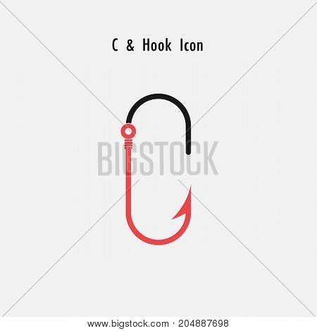 Creative C- Letter and hook icon.Alphabet logo.Vector illustration