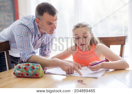 A Male Home Tutor Helping Teenage Girl With Studies