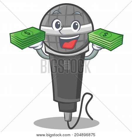 With money microphone cartoon character design vector illustration