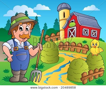 Country-Szene mit roten Scheune 3 - Vektor-Illustration.